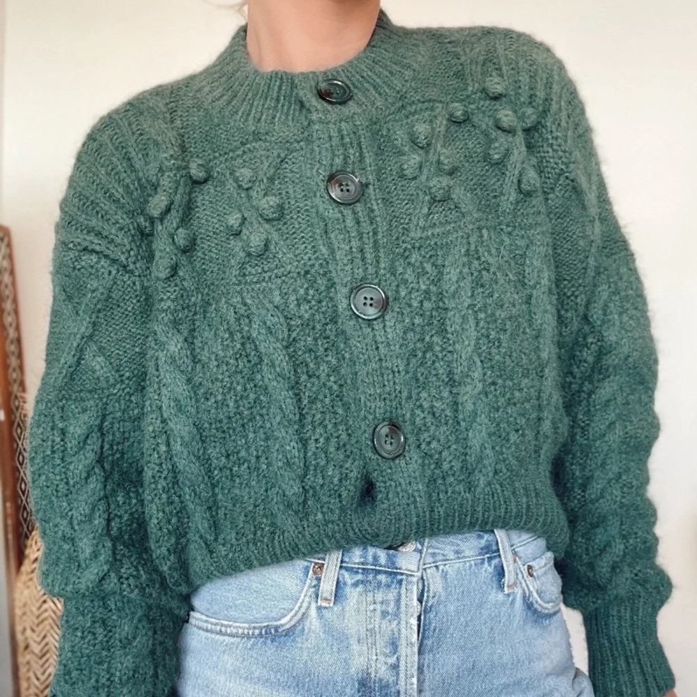 Green Fuzzy Pom Pom Cardigan - New - Picture 4 of 6